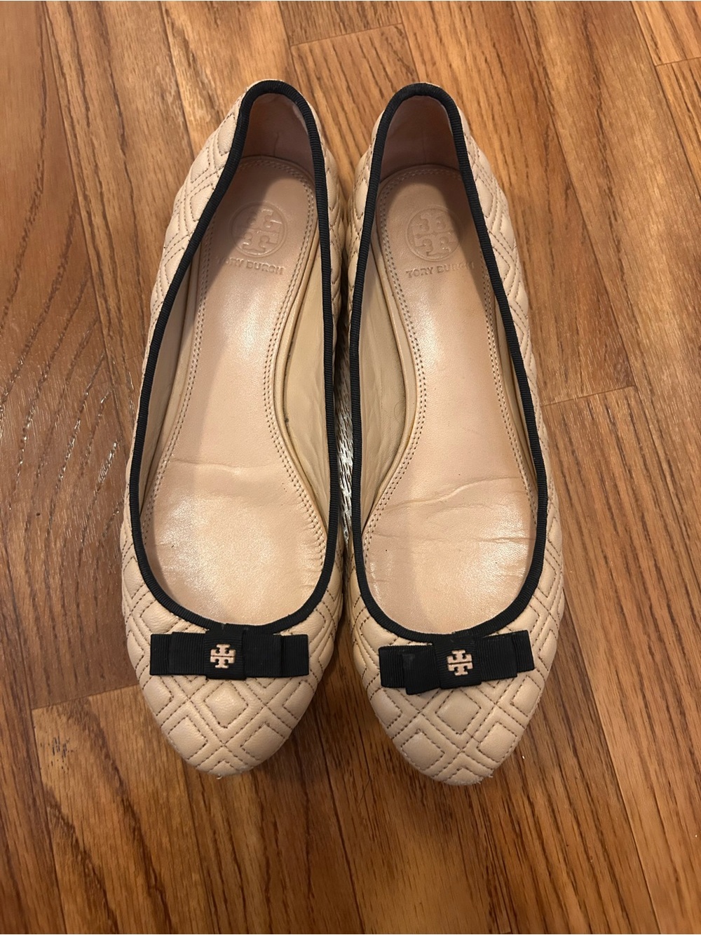 Tory Burch Marion Quilted Ballet Flats Light Oak